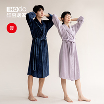 Couple nightgown (anti-static) red bean Island velvet bathrobe home clothing men autumn and winter long coral velvet pajamas women