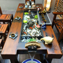 Old boat wood tea table and chair combination circulating water tea table Coffee table fish farming tea table fish tank tea table integrated solid wood furniture