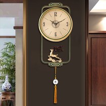 New Chinese wall clock living room home fashion modern atmosphere high-end personality clock Wall pure copper light luxury clock