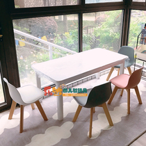 Kindergarten childrens solid wood square table white paint classroom desk home set table and chair for eating study table and chair