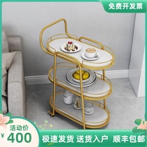 Nordic wrought iron mobile trolley dining car golden tea car dining side cabinet home Wine Car beauty salon trolley