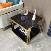 Light luxury Rock board sofa side cabinet modern simple stainless steel marble side few minimalist small coffee table living room Square