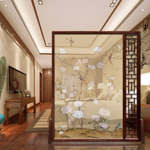 Modern simple Chinese style screen partition Entrance Living room Bedroom office Solid wood hollow custom transparent yarn seat screen
