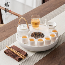 Zhen Wei modern light luxury high-end white porcelain kung fu tea set household living room simple ceramic dry bubble small tea tray