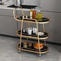 Nordic Mobile Dining Car Hotel Commercial Home Restaurant Wine Water With Wheels Gold Triple Marble Light Lavish Trolley