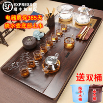 Glass bottom water tea set set household Chinese solid wood tea tray light luxury modern automatic integrated large tea table