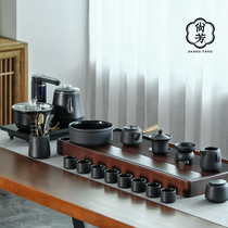 Tea set set household simple solid wood tea tray Tea Sea black pottery kung fu tea set set set