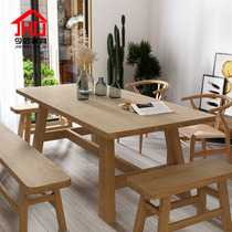 Nordic style all solid wood dining table and chair combination rectangular table restaurant household dining table ash wood workbench