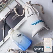 Ocean blue gradient Korean glass cup Cup portable cute creative female student whale Cup ins Wind
