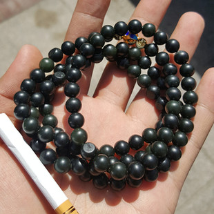 金玉缘 新疆和田玉黑青塔青籽料0.8项链 手串 塔青籽料圆珠子串