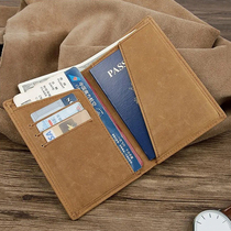 First layer cowhide genuine leather wallet male passport holder passport bag crazy horseskin document bag leather jacket card bag RFID anti-magnetic