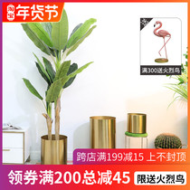 Oversized golden light luxury floor metal iron flower pot Nordic minimalist mall Villa courtyard large decorative ornaments modern