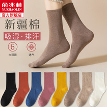 Socks women Spring and Autumn socks cotton deodorant solid color autumn and winter long black pile socks ladies stockings