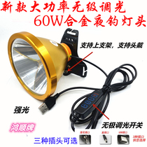 Hongshun high power stepless dimming 60W alloy LED fishing Night Fishing light head Blue yellow light white light stepless USB