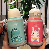  Korean version of the net celebrity with the same double cover creative 316 stainless steel thermos cup with straw Childrens drinking cup portable kettle