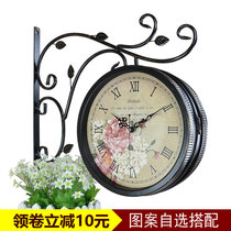 Retro decorative mute European double-sided clock American personality clock clock clock living room art clock double-sided wall watch