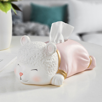 Pumping paper box Nordic simple household coffee table living room table storage ornaments light luxury cartoon bear decoration tissue box