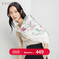 ERDOS 春夏时尚百搭细穗设计真丝印花女士丝巾大方巾 90X90
