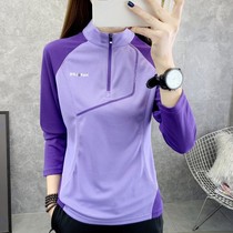 Spring new long sleeve quick-drying clothes womens simple leisure sports stand collar loose color and Breathable walking fast dry T-shirt