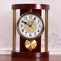 European style retro solid wood clock old metal table clock living room fashion creative American Chinese ornaments home clock