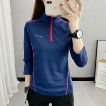Quick dry T-shirt womens stand collar long sleeve 2021 autumn outdoor running fitness elastic breathable fast drying clothes hiking clothing