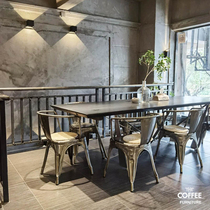 Industrial wind bar stool wrought iron table and chair combination stainless steel table and chair combination milk tea shop barbecue restaurant container chair