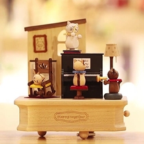 jeancard octasonic box send girls birthday kitsch Kittens Piano Wood Pendulum Music Box Space Exploration Gift