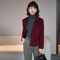 FENPERATE spring 2021 new high-end feeling commuting Joker warm wool wine red women's coat
