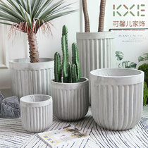 New Nordic style simple large cement flowerpot vertical stripe round King indoor balcony courtyard decoration