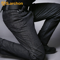 Spring thin archon tactical jeans mens elastic slim-fit multi-pocket outdoor training tooling military pants breathable