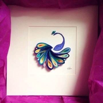 大幅亮丽孔雀衍纸挂画原木相框成品