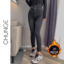 High waist pants women slim leggings fall winter 2021 new stretch slim high plus velvet pipe pants tide