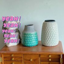 Export to Europe Nordic luxury lone relief ice crack ceramic flower Ware green plant flower pot