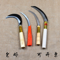 Small sickle machete weeding stainless steel outdoor with serrated grass cutting knife tea knife agricultural weeding wooden handle small saw sickle