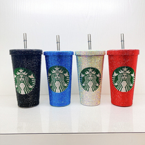 diy handmade stick Diamond Cup with Diamond Cup 304 stainless steel insulated suction tube Cup creative gift full diamond coffee cup