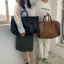 Hand leather luggage bag mens large capacity fitness travel bag retro texture PU Korean female hand carrying boarding bag