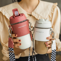 Strap Double Drinking Cup with Straw tritan Plastic Water Cup Summer Men and Women Children High Face Cute Portable Cups