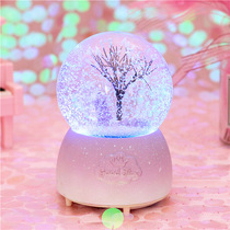 With snowflake flashing light resin wishing tree crystal ball music box ornaments creative wedding gifts birthday items