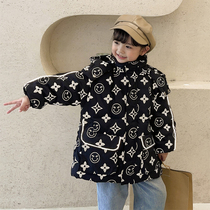 Hong Kong girls hooded night thick coat childrens winter clothing 2021 New Korean version of the small family child short down jacket