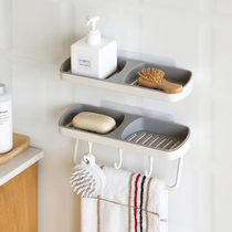 Soap box rack drain toilet student dormitory creative punch-free double-grid suction cup wall-mounted soap box