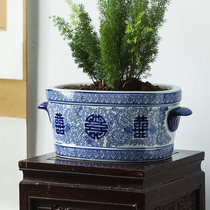 Ceramic flowerpot double-ear-shaped flower pot green flower porcelain flower pot upscale floor bonsai Lan flower pot flower green plant