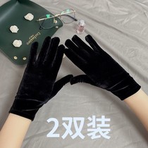 Gold Velvet Gloves Women Spring Windproof Driving High Elastic Autumn Winter Outdoor Chill Tram Gloves Lady Gloves