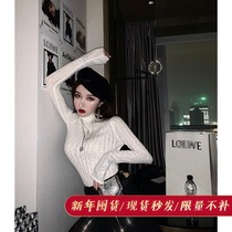 Q women's half high collar bottoming shirt women's splicing water drill 2019 new tight and thin sleeve with knit fashion inside