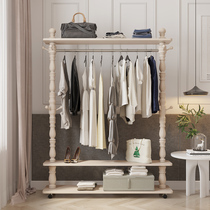 Solid wood hanging clothes hanger bedroom home floor clotheshorse hood Fashion European-style mobile multifunctional set hanging clothes rack