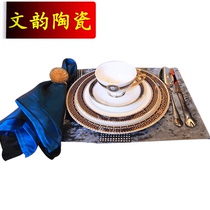 Neoclassical European style American Model Room restaurant Home dining table Western plate tableware plate tableware plate knife and fork spoon set set