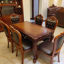 European-style solid wood dining table and chair combination rectangular carved dining table 6 people living room table household small family dining table 4 people