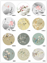 New Chinese screen yarn painting custom round translucent Georgette canvas landscape flower and bird round frame porch painting