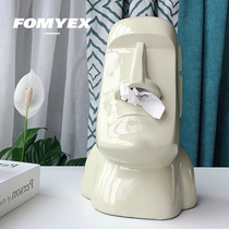 moai stone portrait tissue box creative table living room napkin drawing personality funny Easter Island moai drawing paper box