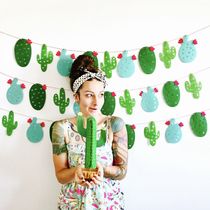 ins tropical rain forest cute cactus flower decoration Bunting Summer party arrangement photo props colorful flag