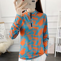Printed upright collar speed dry clothing spring and summer display slim and casual light and breathable long sleeve T-shirt female tourist hiking mountaineering blouse